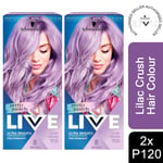 2x Schwarzkopf Live Ultra Brights Semi-Permanent Hair Dye, P120 Lilac Crush