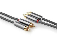 Ex-Pro RCA Twin Audio Cable, Cotton Braided 2 x RCA Phono Male to 2 x Male Lead with Gold Plated Connectors for Speakers, Amplifiers, Home Theatre, Hi-Fi Systems and more - 5m
