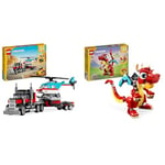 LEGO Creator 3-en-1 Le Camion Remorque avec Hélicoptère, Set de Véhicules & Creator 3-en-1 Le Dragon Rouge, Jouet avec 3 Figurines d'animaux, Dont Un Dragon Rouge, Un Poisson et Un Phénix