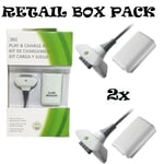 2x PLAY AND CHARGE KIT + RECHARGEABLE BATTERY FOR XBOX 360 NEW WHITE UK SELLER