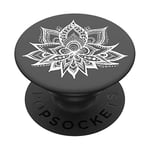 PopSockets Lotus Flower Mandala Grey White Trendy Floral Pattern Yoga PopSockets PopGrip: Swappable Grip for Phones & Tablets