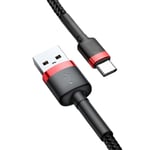 Baseus Cafule USB-A til USB-C Kabel Q.C 3.0, 18W, 2A, 3m - Rød/Svart