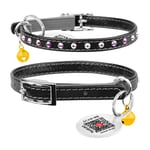 Katthalsband Läder Glamour Strass Svart