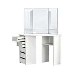 ML Design Corner Refinish Table Vit, toalettbord med 3 speglar, 5 lådor och 3