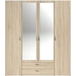 Armoire VARIA - Décor chêne - 4 portes battantes + 2 miroirs + 2 tiroirs - L 160 x H 185 x P 51 cm - PARISOT