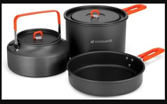 ODOLAND Portable Compact Camping Picnic Cookware Set Pot Pan Kettle NEW