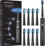 Phylian HH06007 5 MODES Sonic Electric Toothbrush with 8 Brush Head Black SEALED