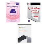 Microsoft Office Home & Student 2021 (Lifetime for 1 user), McAfee LiveSafe Premium & Currys Cloud Backup (4 TB, 3 years) Bundle