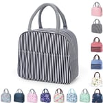 LuckY.Ss Insulated Lunch Bags Small for Women Work,Student Kids to School,Thermal Cooler Tote Bag Picnic Organizer Storage Lunch Box Portable and Reusable (Black Stripes)