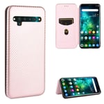 Mobile Phone Basic Cases For TCL 10 Pro Carbon Fiber Texture Magnetic Horizontal Flip TPU + PC + PU Leather Case with Card Slot (Color : Pink)