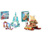 LEGO ǀ Disney Princess Elsa’s Frozen Castle Buildable Toy for 4 Plus Year Old Girls and Boys & Disney Princess Moana's Wayfinding Boat Toy with Moana and Sina Mini-Dolls plus Dolphin Figure