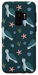 Coque pour Galaxy S9 Joli motif floral tortue de mer bleu marine corail et coquillage