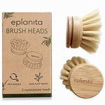 eplanita Replacement Brush Heads for Bamboo Dish Brush, Sisal Bristle Refills, Agave Cactus Fibres, Kitchen Eco Scrubber, Plastic Free Washing Up, Zero Waste Cleaning (2 Pack)