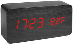 AntDau71 - Réveil Horloge de Chevet numérique à Effet Bois - Affichage à LED Multifonction avec Indication d'heure, Date, température et Commande vocale pour Les Voyages au Bureau (Noir)