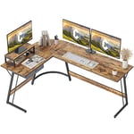 CubiCubi – Bureau d'angle en forme de L robuste avec support de moniteur et tiroirs, peu encombrant, facile à assembler, marron, 170 x 120 cm