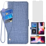Asuwish Compatible with OnePlus 6 Wallet Case Tempered Glass Screen Protector and Flip Cover Card Holder Stand Cell Phone Cases for OnePlus6 A6000 One Plus6 1 Plus 1plus Six One+ 1+ 6 Women Men Blue