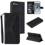 EYZUTAK Splicing PU Leather Case for iPhone SE(5G) 2022 iPhone 7 iPhone 8 iPhone SE 2020, Retro Full Protection Premium Flip Cover Wallet Case with Magnetic Closure Kickstand Card Slots - Black