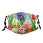 WINCAN Face Cover Colorful Flower Butterfly Hyacinth Tulip Lily Daisy Over Water Spring Floral Scenery Balaclava Reusable Anti-Dust Mouth Bandanas Running Neck Gaiter with 2 Filters for Men Women