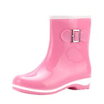 Waterproof Flat Rain Shoes Anti Slip Wellington Boots Middle Tube Ankle Wellies Ladies Snow Chelsea Shoe BaojunHT® (Pink,39)