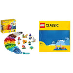 LEGO 11013 Classic Briques Transparentes Créatives: Set de Construction pour Animaux Lion, Oiseau & 11025 Classic La Plaque De Construction Bleue 32x32, Socle de Base pour Construction, Assemblag