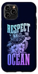 Coque pour iPhone 11 Pro Respect The Ocean Sea Turtle Surfer Plongée Fleurs