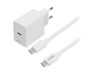 Deltaco USB-C PD Wall Charger 20 W incl USB-C Cable - Vit Väggladdare med USB-