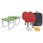 Joola 19115 Table de ping-Pong Taille Moyenne Unisexe pour Adulte, Vert, 168 x 84 x 76 cm & Team School Set de Tennis de Table - 4 Raquettes/8 balles