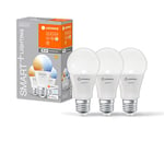 LEDVANCE Smart LED lamp with WiFi Technology, E27-base matt Optics,Light Colour Changeable (2700K-6500K), 1055 Lumen, 75W-Replacement, Smart dimmable, 3-Pack