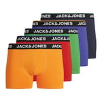 JACK & JONES Men's Jactopline Solid Trunks Pack of 5 Boxer Shorts, True Red/Pack: Bluing-Dark Cheddar-Green Bee-Navy Blazer, L