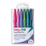 Pentel Pochette Trendy de 6 Feutres pinceau Brush Sign Pen - Pointe souple résistante, Encre aquarellable