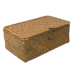 Halmflätad Korg med Lock Rattanvävd Korg Skrivbords Kläder Diverse Förvaring Låda för Sovrum Hem Deko Orange 26*16*10cm