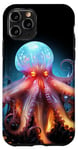 Coque pour iPhone 11 Pro Bleu Orange Octopus la nuit Deep Sea Creature Art