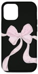 Coque pour iPhone 15 Nœud en ruban rose clair sur noir