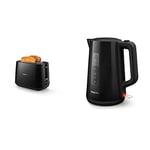 Philips Daily Collection Toaster, 8 Settings, Integrated Bun Warming Rack, Compact Design, HD2581/91 & Philips Electric Kettle, 3000 Series, 1850 W, 1.7 litre Family Size, Black, (HD9318/21)