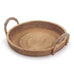 Round Woven Bread Basket Natural Fruits Storage Tray with Handles for Serving Food, Crackers, Snacks Natural (28cm D x 4.5cm H）
