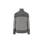 1/2 Neck Zip Merino Wool Rib Knit, Grey Stripe