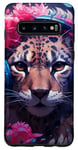 Coque pour Galaxy S10 Cute Anime Gamer Cheetah Gaming Casque Rose Fleurs Art