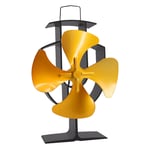 Gold 4 Blade Heat Powered Stove Top Fan for Eco Flow Wood Log Burner Fireplace