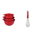 KitchenAid Mixing Bowl Set of 3, Plastic, Dishwasher Safe, Empire Red & Stainless Steel Whisk – Empire Red