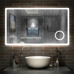 AICA sanitaire Miroir lumineux loupe + bluetooth + tricolore + anti-buée 100x60cm salle de bain dimmable mémoire tactile led