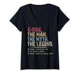 Womens Vintage G-Dog Man Myth Legend Retro He Know Everything V-Neck T-Shirt