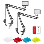 Neewer 2 Packs Upgraded LED Video Light with 433HZ Remote Control Kit: Dimmable 5600K USB 66 LED Light + Desktop Clamp Suspension Scissor Arm Stand for Live Streaming, Ball Head/Color Filter Included