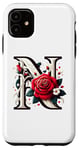iPhone 11 Red Rose Roses Flower Floral Design Monogram Letter N Case