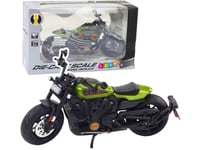Chopper Metall Motorcykel Lampor Ljud Svart Grön Delar 1:12