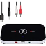 Bluetooth 5.0 Sändare Mottagare, 2-i-1 Trådlös Portabel Stereo Ljudadapter Mottagare med RCA/3.5mm AUX Kompatibel Låg Latens HD Ljud