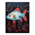 Artery8 Gods Blueprint Fish Unclassified Creation Files Robot Hybrid Secret Military Schematic Futuristic Arcane Manuscript Gift For Him Man Cave Extra Large XL Wall Art Poster Print