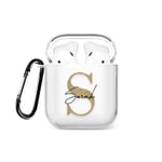 Tirita Personalised Case Compatible with AirPods 1st & 2nd generation Support Wireless Charging with Carabiner, Front LED Visible [08- Golden Monogram]