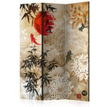 murando Decorative Room Divider Pinboard Orient Japan135x172 cm/53.15"x67.72" Double-Sided Folding Screen Room Partition Non-Woven Canvas Print Opaque Display Flowers p-C-0003-z-b