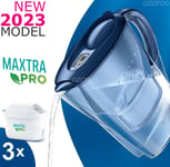BRITA Water Filter Fridge Jug Marella 2.4L Blue + 3 Month MAXTRA PRO Cartridges