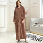 Dam Hooded Badrocka Klänning Morgonrock Varm Mjuk Dam Fleece Zip Up Långa Robar Brown-women L